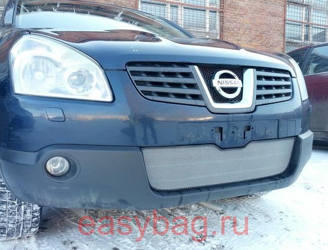 Защита радиатора сетка Nissan Qashqai+2 (Ниссан Кашкай) низ хром